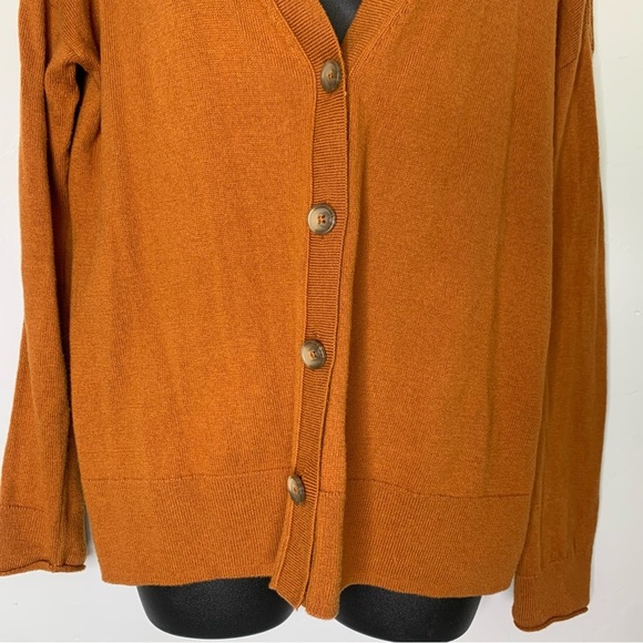 Lucky Brand Burnt Orange Oversized V-Neck Button Cardigan Sweater Small - Picture 3 of 16
